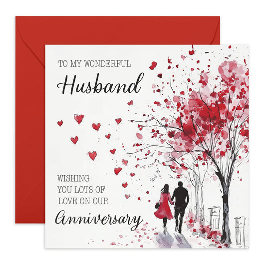 Sweet Anniversary Card with Message - 'Husband Anniversary' - Gifts for Couples, Him, Sweetheart, Babe, Darling, Other Half, Married - Romantic Wife- Comes with Fun Stickers