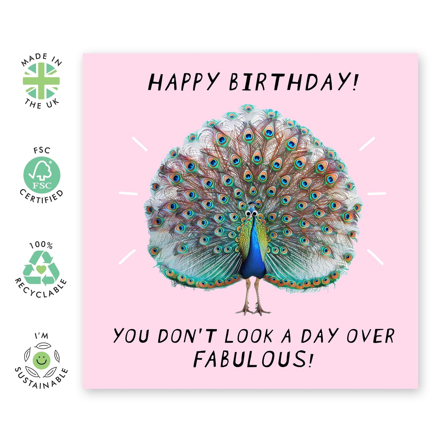 Cute Birthday Card - 'Day Over Fabulous Peacock' - Gift for Mum, Wife, BFFs, Besties, Friends, Sister, Sis, Grandma - Beautifully Fabulous - Comes with Fun Stickers