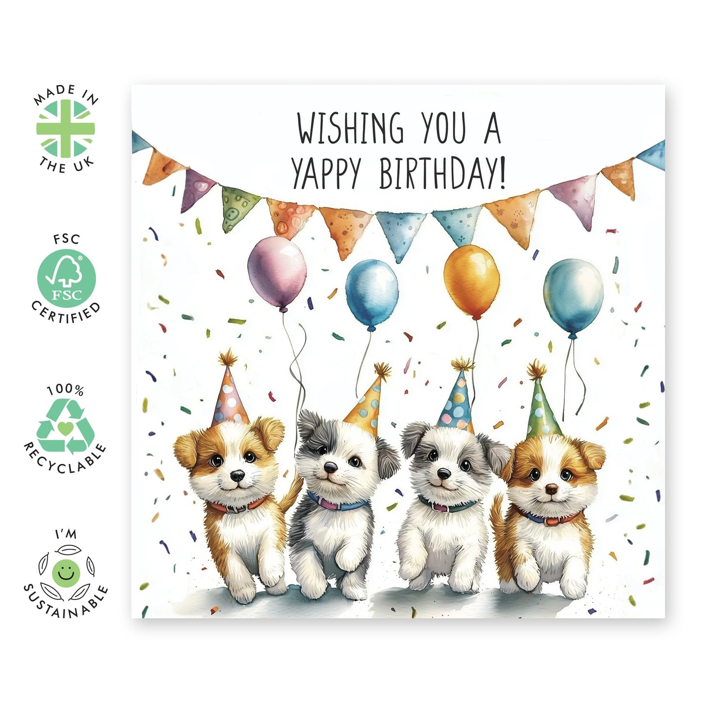Cuddly Pets Birthday Card - 'Yappy Birthday Puppies' - Gifts for Friends, BFF, Bestie, Buddies, Him, Her, Men, Women - Dogs & Hats - Comes with Fun Stickers