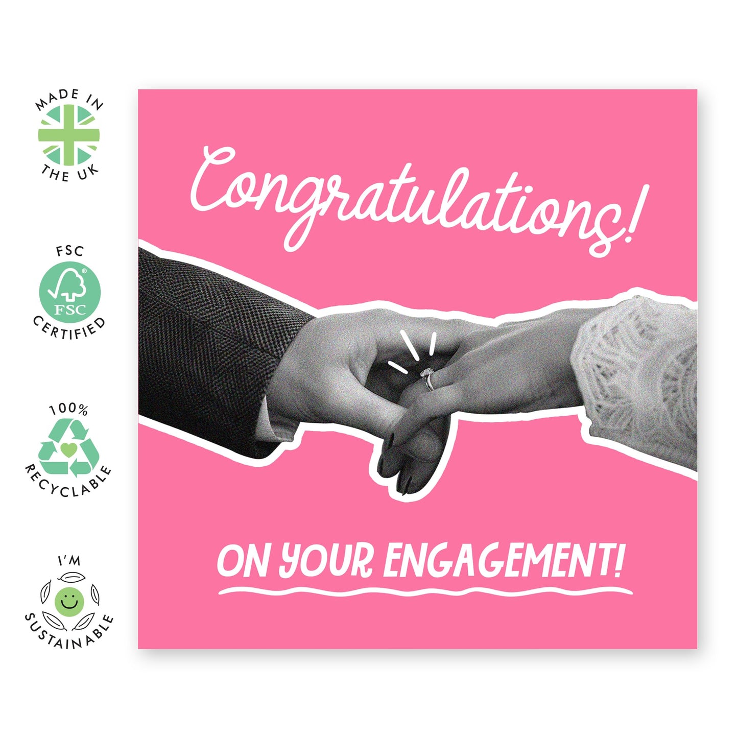 Congratulations Card - 'CONGRATULATIONS ENGAGEMENT IN PINK' - For Engagements with a Touch of Pink Elegance - Ideal for Newly Engaged Couples and Adding a Romance - Comes With Stickers By Central 23