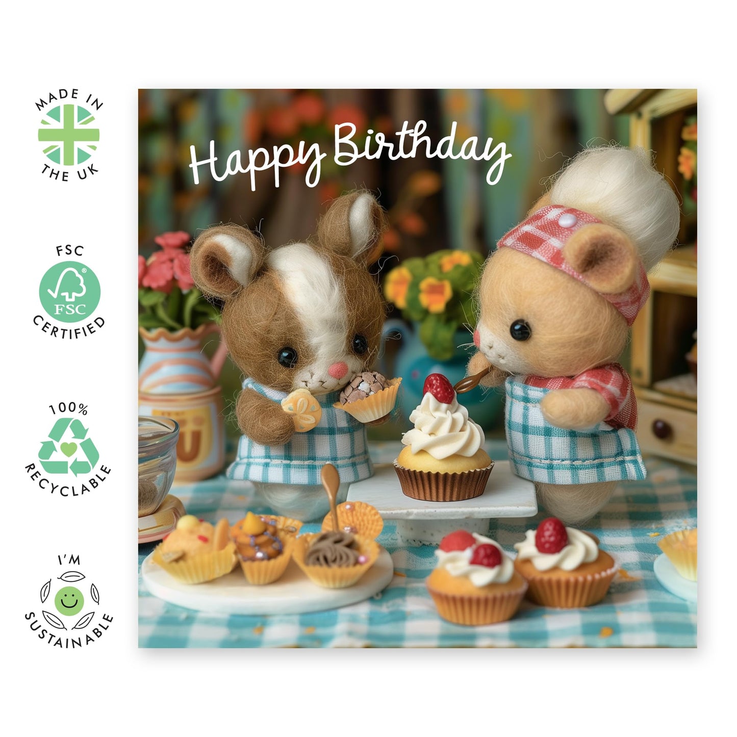 Birthday Cards Mum Dad - Birthday Baking Felt Animals - Birthday Card Women Men - Birthday Gift Girlfriend Boyfriend - Wife Husband Birthday Card - Son Daughter - Comes With Stickers By Central 23