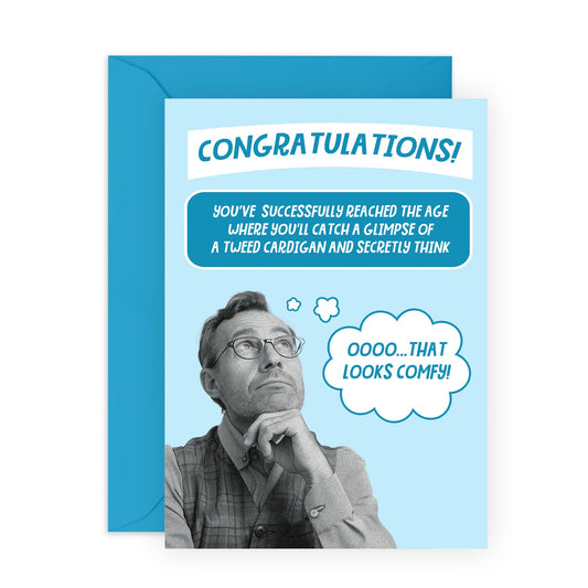 Funny Birthday Card For Men Women - Glimpse Of A Tweed Cardigan - Humorous Birthday Cards Or Mum Dad Grandad Nan - Friends Birthday Card - Comes With Stickers - By Central 23
