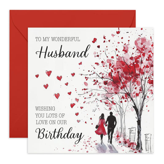 Romatic Birthday Card with Message - 'Husband Birthday' - Gifts for Couples, Him, Sweetheart, Babe, Darling, Other Half, Married - Sweet Girlfriend - Comes with Fun Stickers