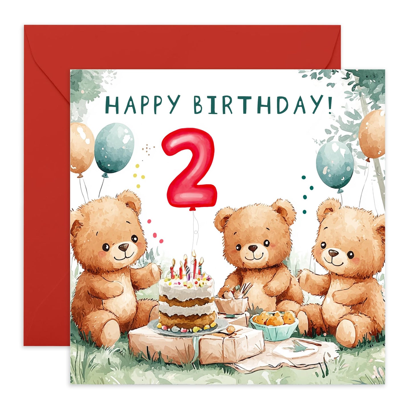 Birthday Card - 'TEDDY BEAR 2 TODAY' - Perfect for Celebrating a Cuddly 2nd Birthday - Ideal for Toddlers, Parents, Boys, Girls and Anyone Who Loves Adorable Bears - Comes With Stickers By Central 23