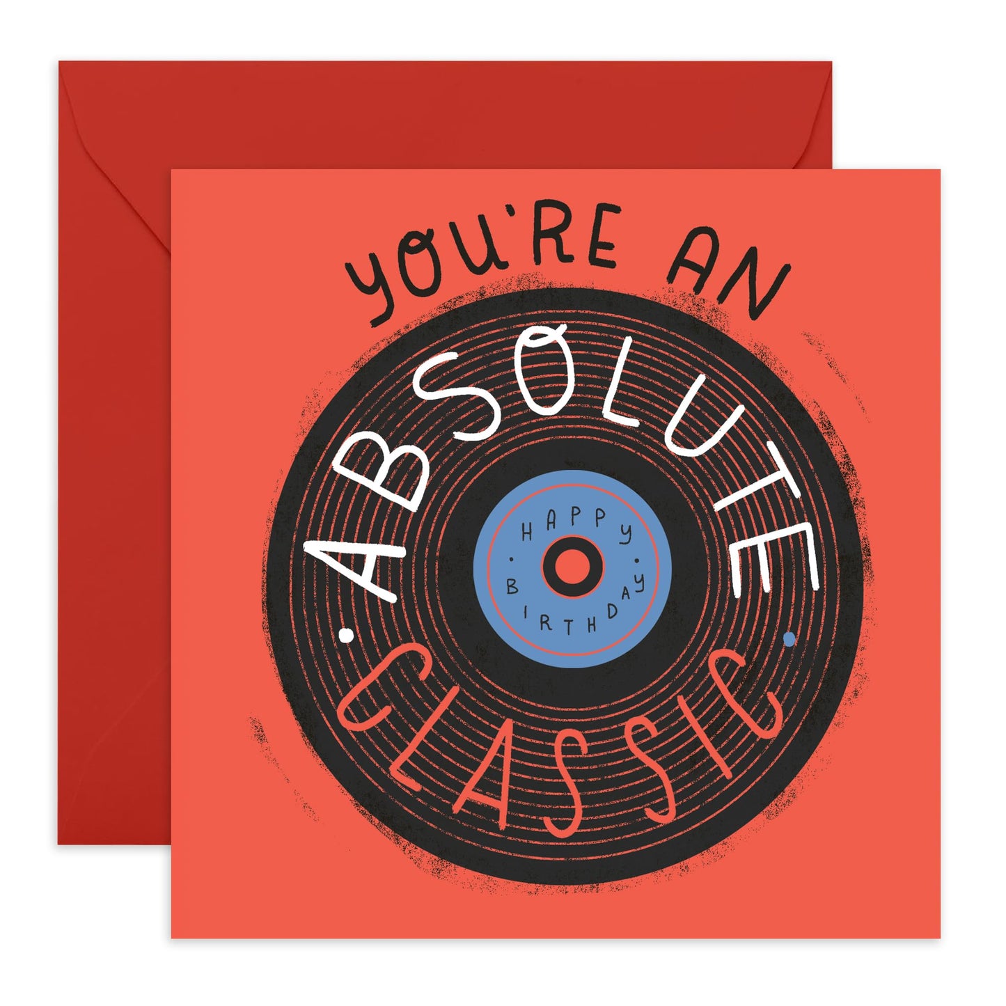 Old School Birthday Card For Him or Her - 'Absolute Classic Birthday' - Gifts for Dad, Mum, Grandpa, Grandma, Uncle, Auntie - Record Player Disc - Comes with Fun Stickers