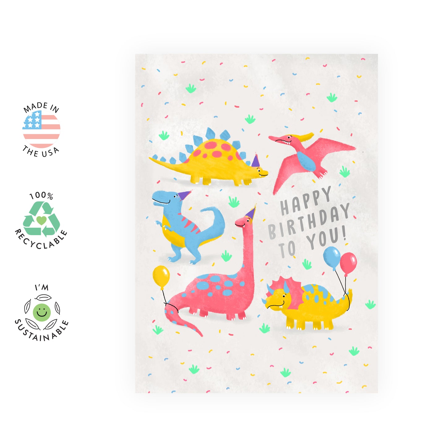 Cute Birthday Card - Dinosaurs Happy Birthday to You - For Boys Girls Kids Him Her