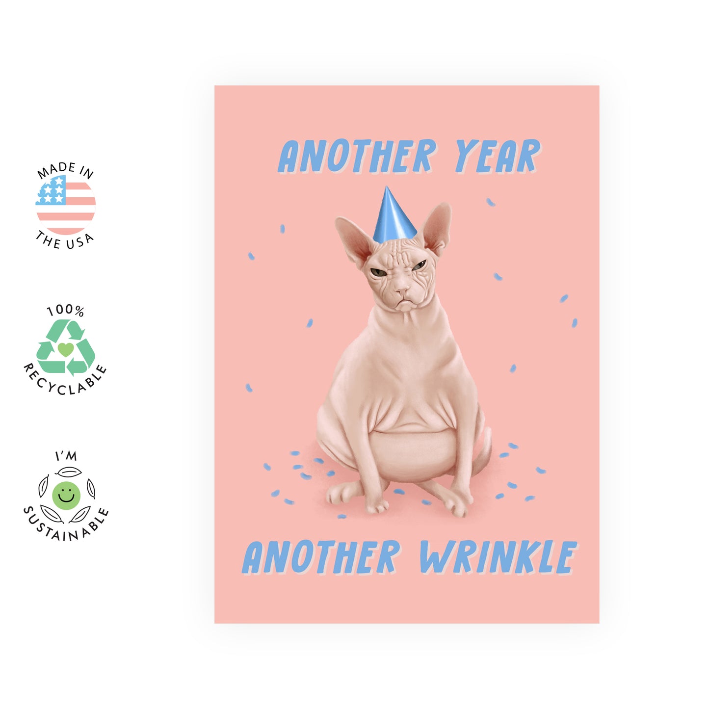 Funny Birthday Card - Sphynx Cat Another Year Another Wrinkle - For Men Women Him Her