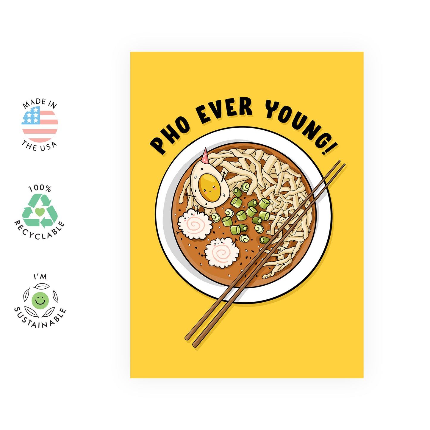 Funny Birthday Card - Pho Ever Young - For Men Women Him Her