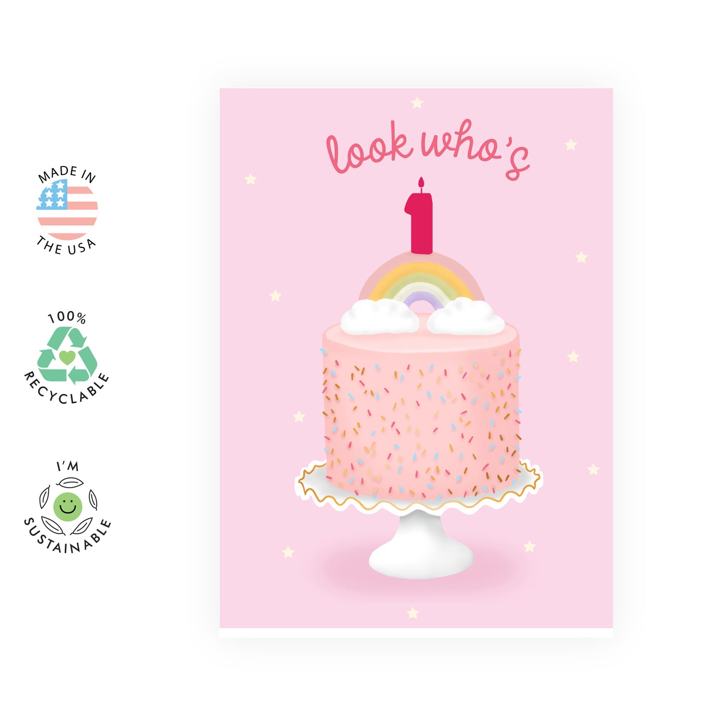 1st Birthday Card - Look Who's 1 - For Girls Kids Her