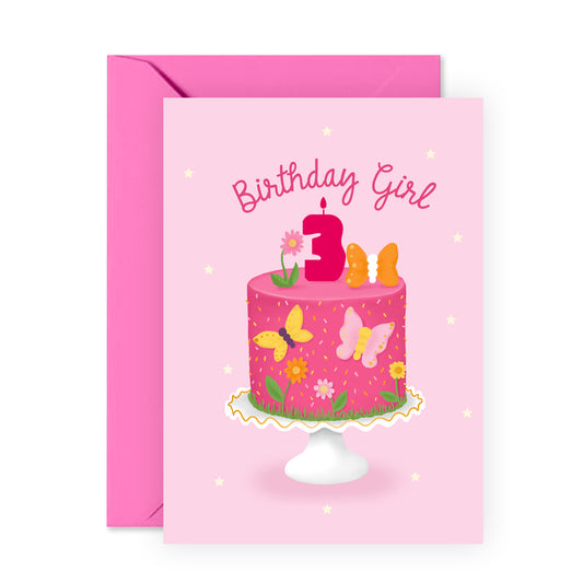 Cute Birthday Card - Birthday Girl Three - For Kids Girls Daughter