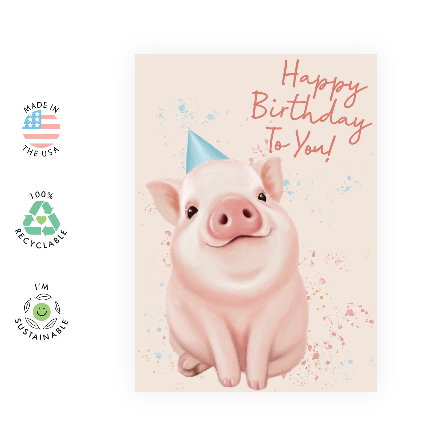 Cute Birthday Card - Birthday Piggy - For Men Women Boys Girls Him Her