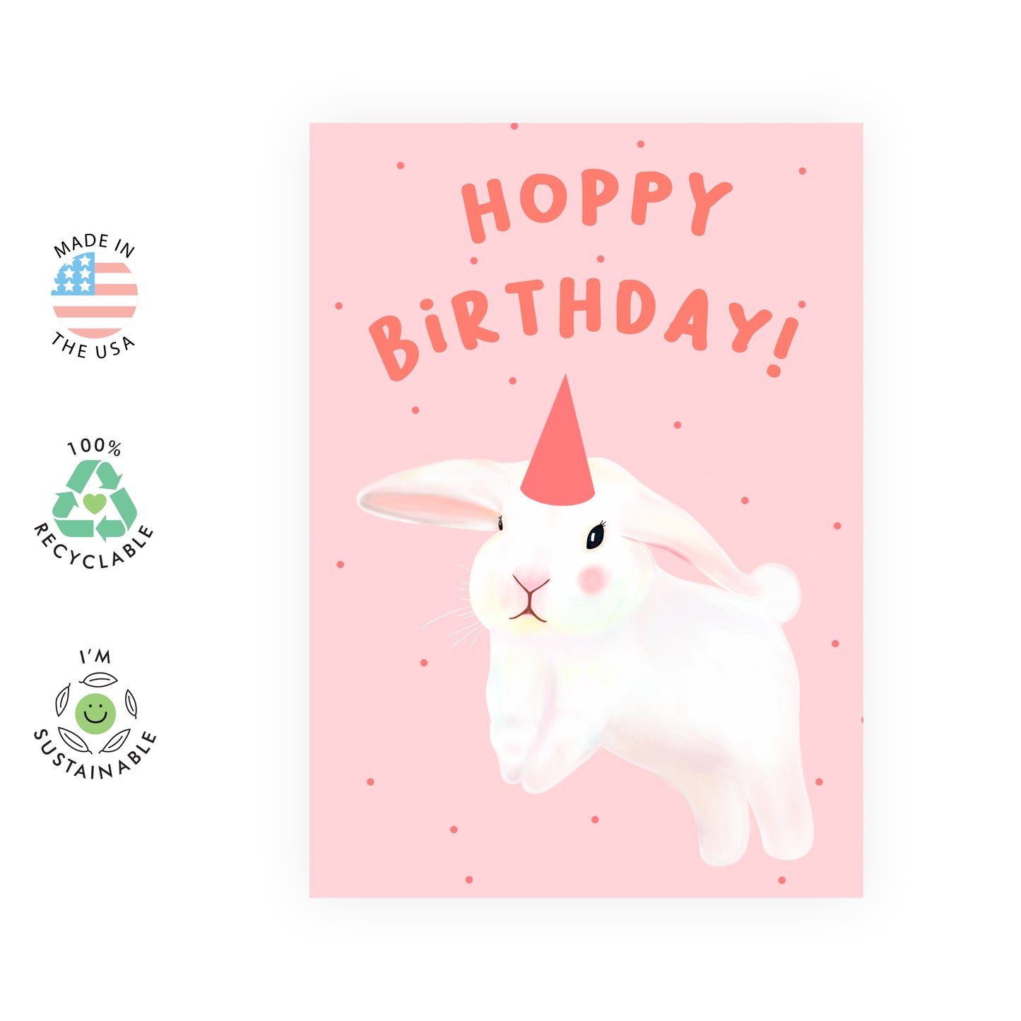 Bunny Birthday Card - Hoppy Birthday - For Women Girls Kids