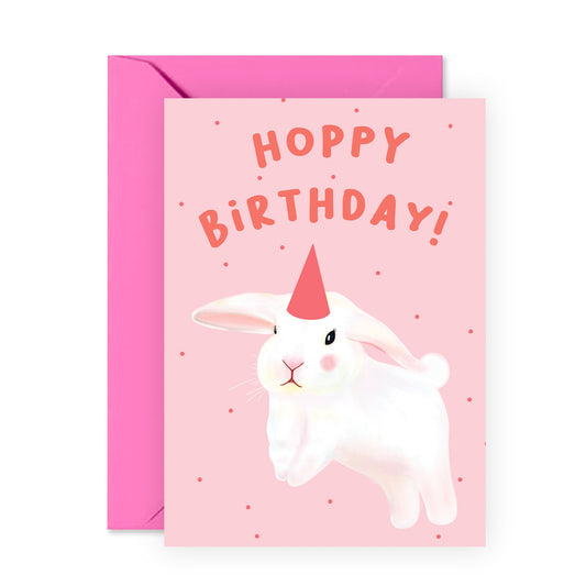 Bunny Birthday Card - Hoppy Birthday - For Women Girls Kids