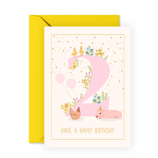 2nd Birthday Card - Have a Happy Birthday Two - For Kids Girls Her