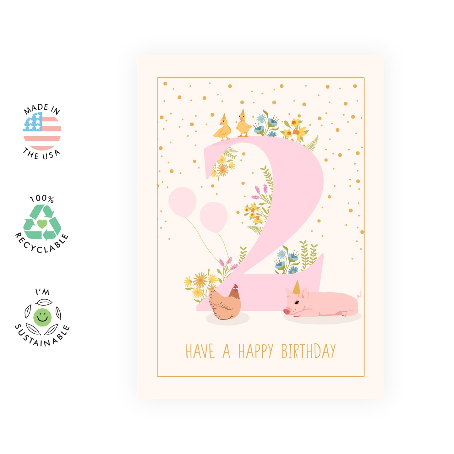 2nd Birthday Card - Have a Happy Birthday Two - For Kids Girls Her