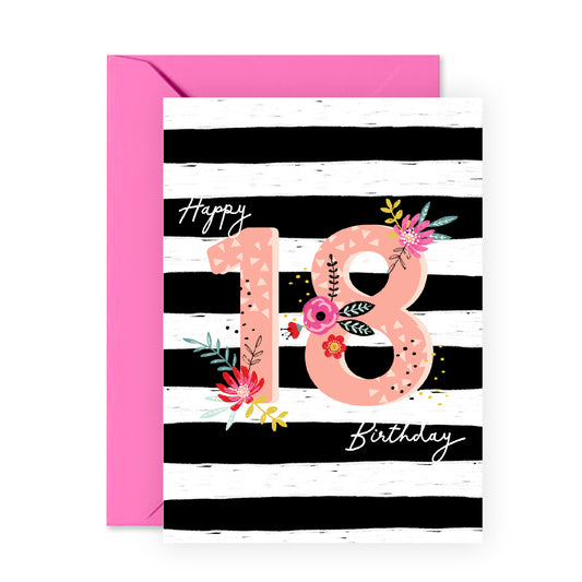 Floral Birthday Card - Happy 18th Birthday - For Women Girls Her