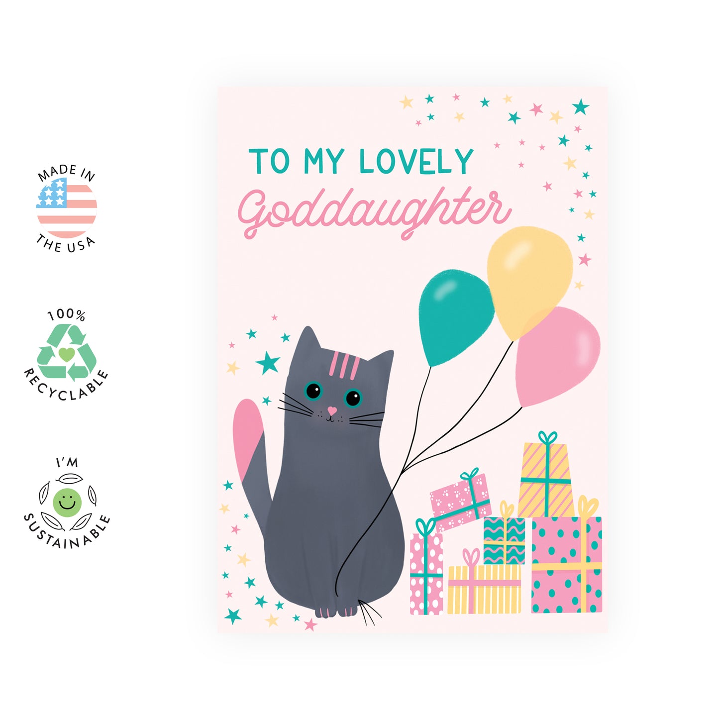 Cat Birthday Card - To My Lovely Goddaughter - For Women Girls