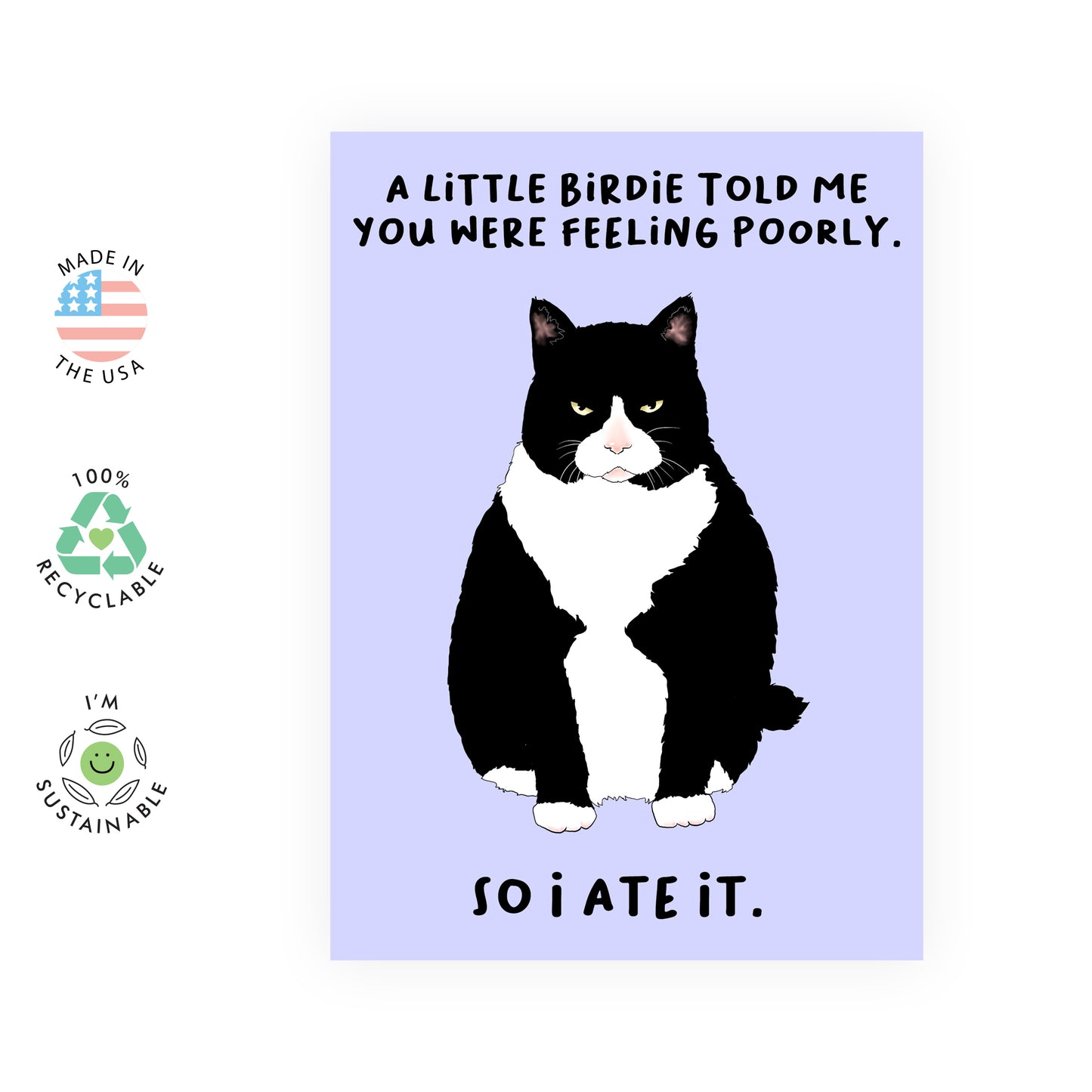 Funny Get Well Soon Card - Little Birdie Feeling Poorly - For Men Women Him Her