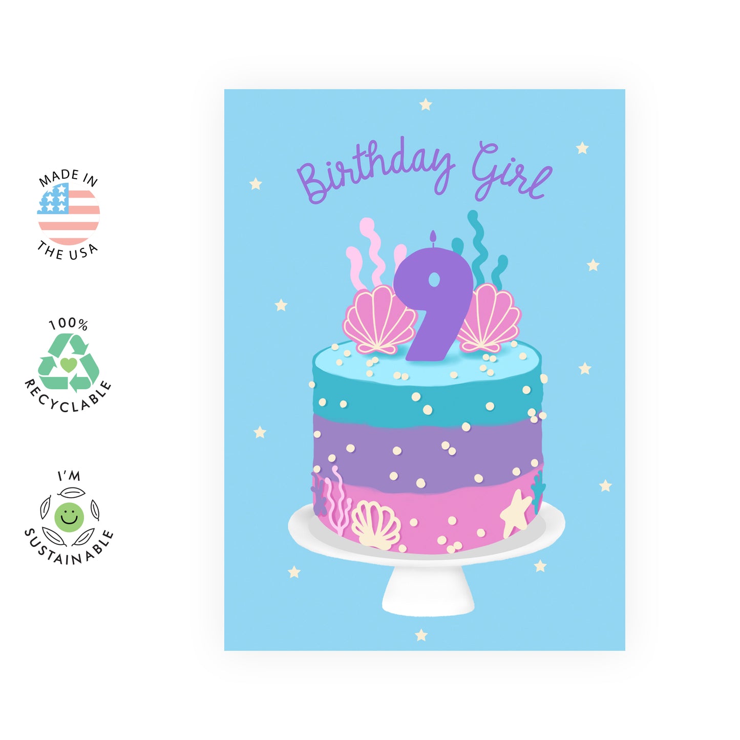 9th Birthday Card - Birthday Girl Nine - For Girls Kids Her