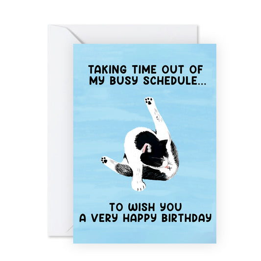 Cat Birthday Card - Taking Time Out Of My Busy Schedule - For Men Women