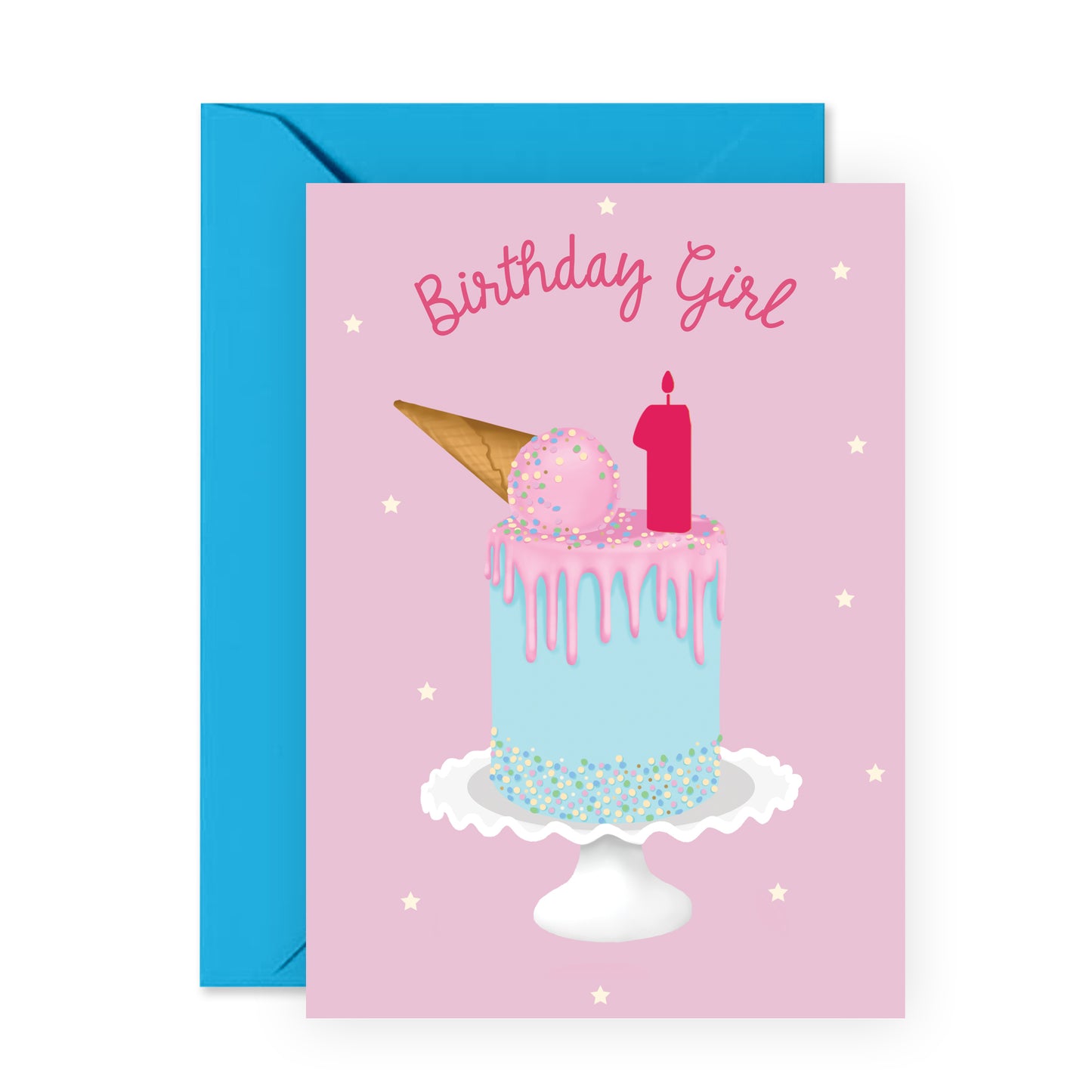 Cute 1st Birthday Card - Birthday Girl One - For Girls Kids Her