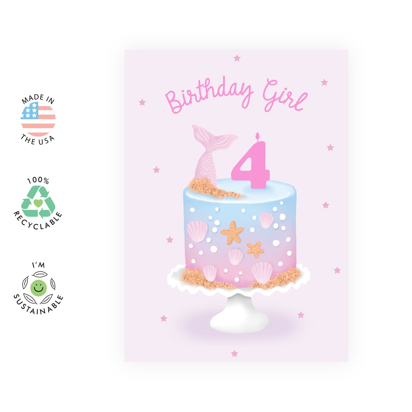 4th Birthday Card - Birthday Girl Four - For Kids Girls Daughter Granddaughter