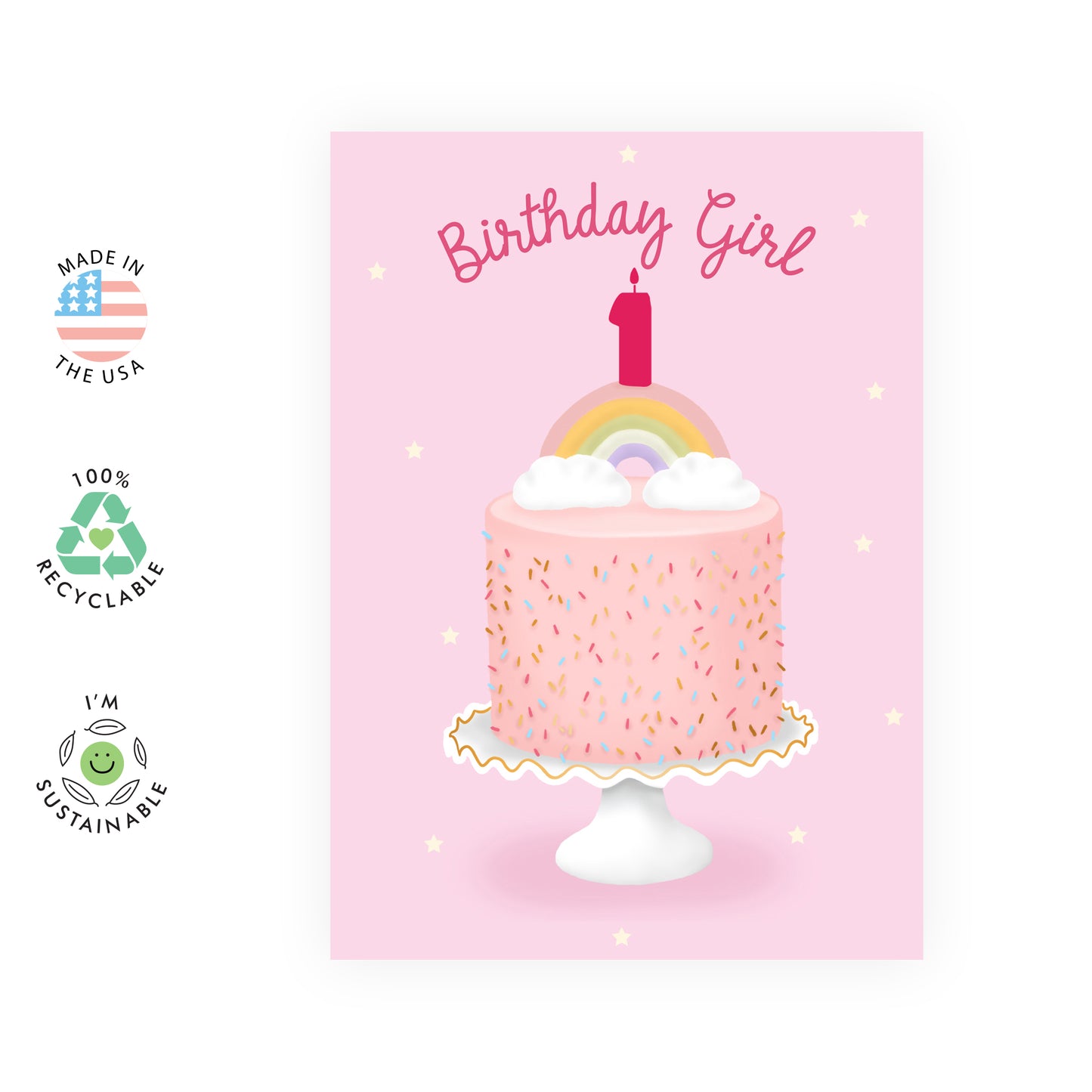 1st Birthday Card - Birthday Girl One - For Girls Kids Daughter