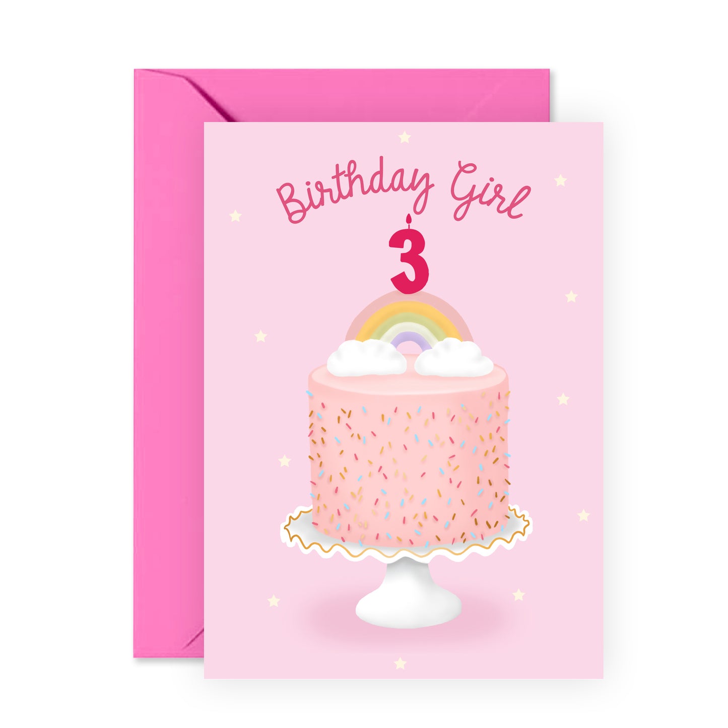 Cute 3rd Birthday Card - Birthday Girl Three - For Girls Kids Her