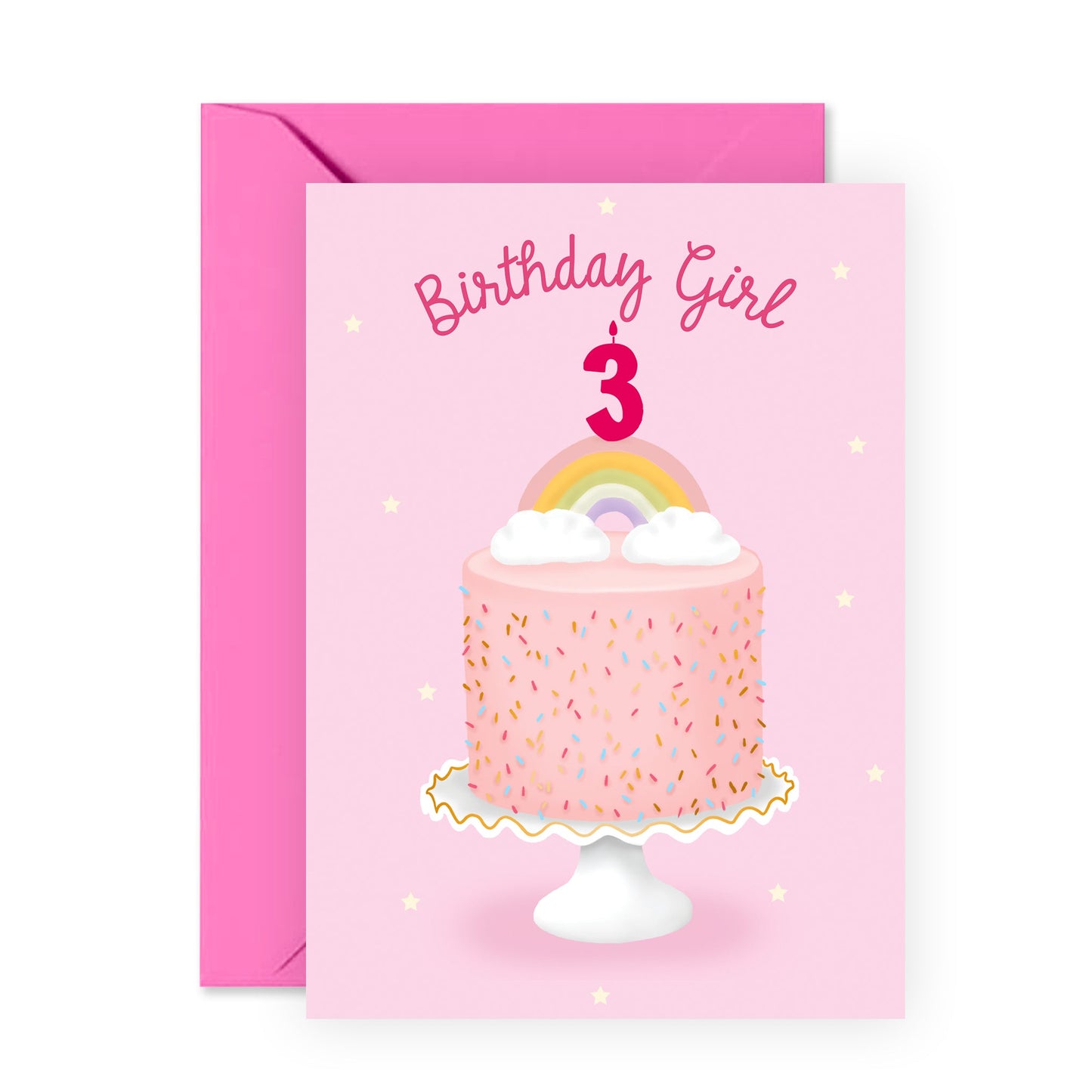 Cute 3rd Birthday Card - Birthday Girl Three - For Girls Kids Her