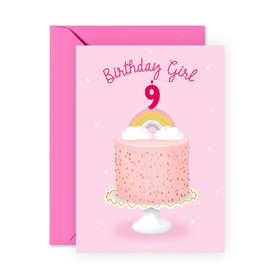Ninth Birthday Card for Girls - Happy 9th Birthday Card - Age 9 - Nine Year Old - Rainbow and Sprinkles Greeting Card - Kids - Daughter - Granddaughter - Comes With Fun Stickers