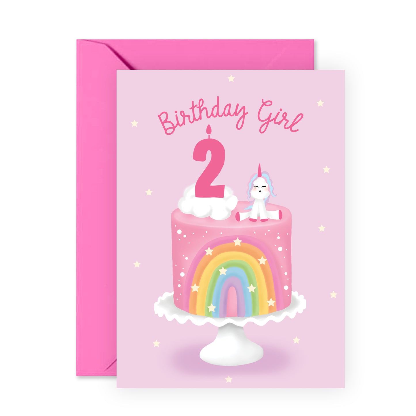 2nd Birthday Card - Birthday Girl 2 Unicorn - For Kids Toddlers