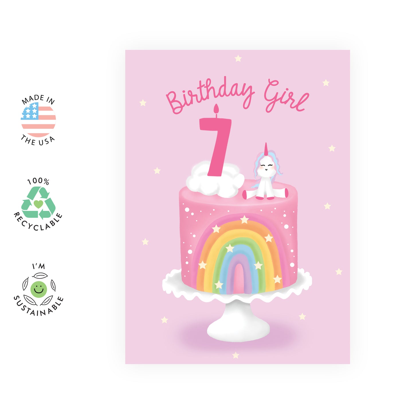 7th Birthday Card - Birthday Girl Seven - For Girls Kids