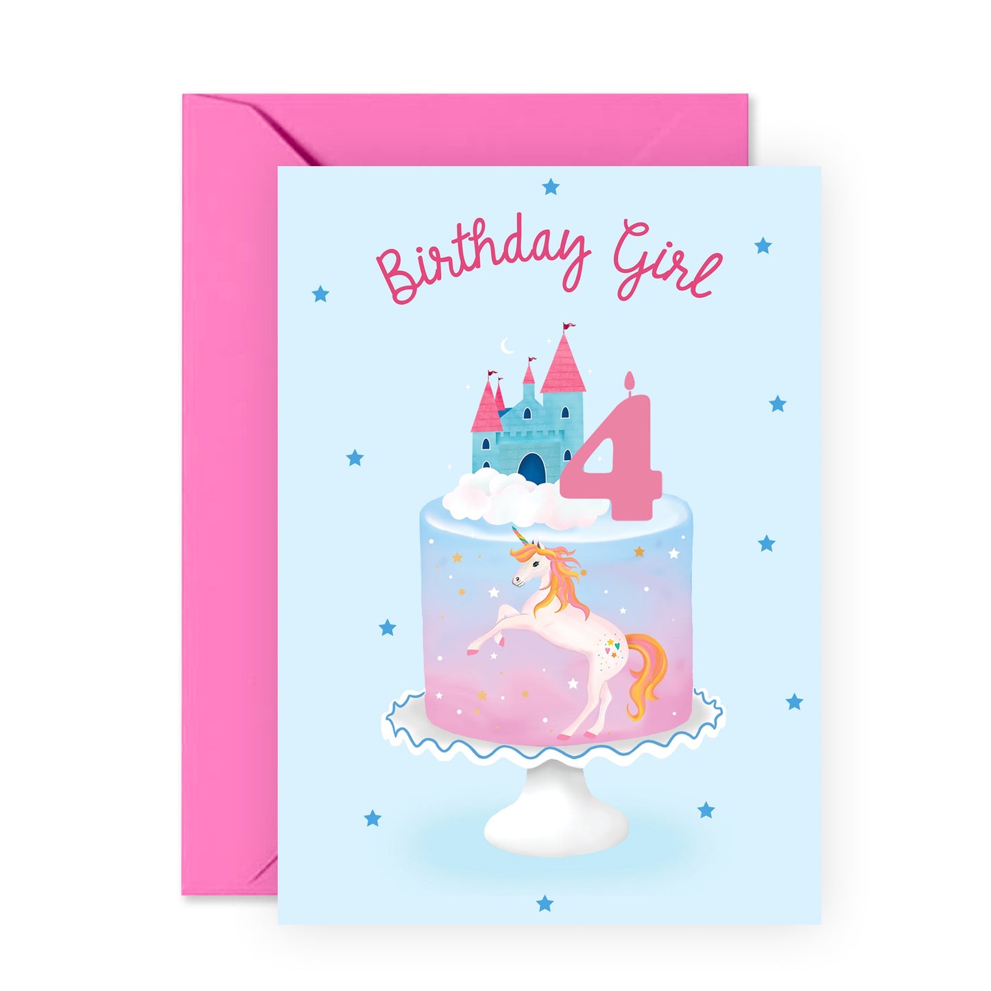 4th Birthday Card - Birthday Girl Four Unicorn - For Girls Kids Her