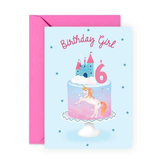 6th Birthday Card - Birthday Girl Six Unicorn - For Girls Kids Her
