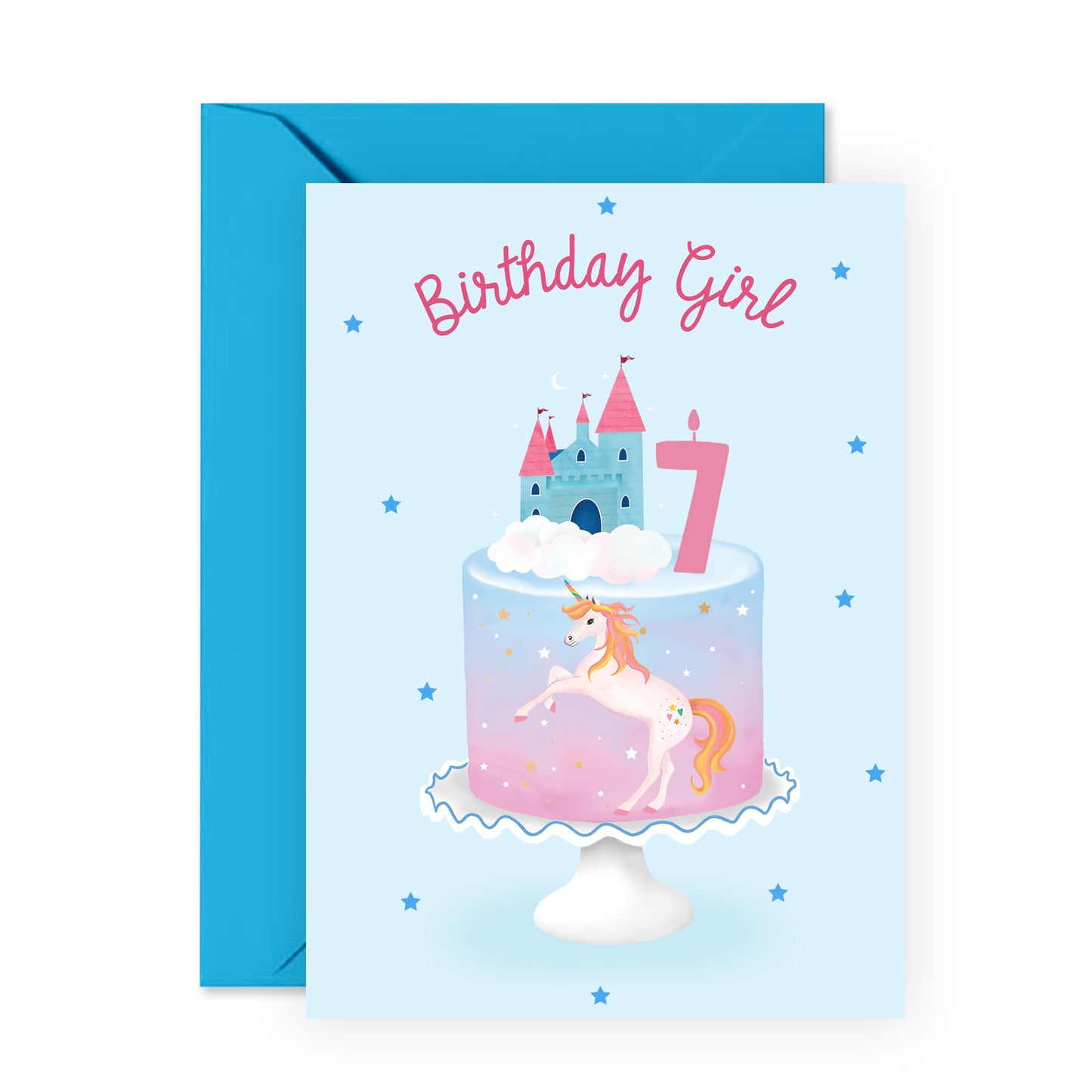 7th Birthday Card - Birthday Girl Seven Unicorn - For Girls Kids Her
