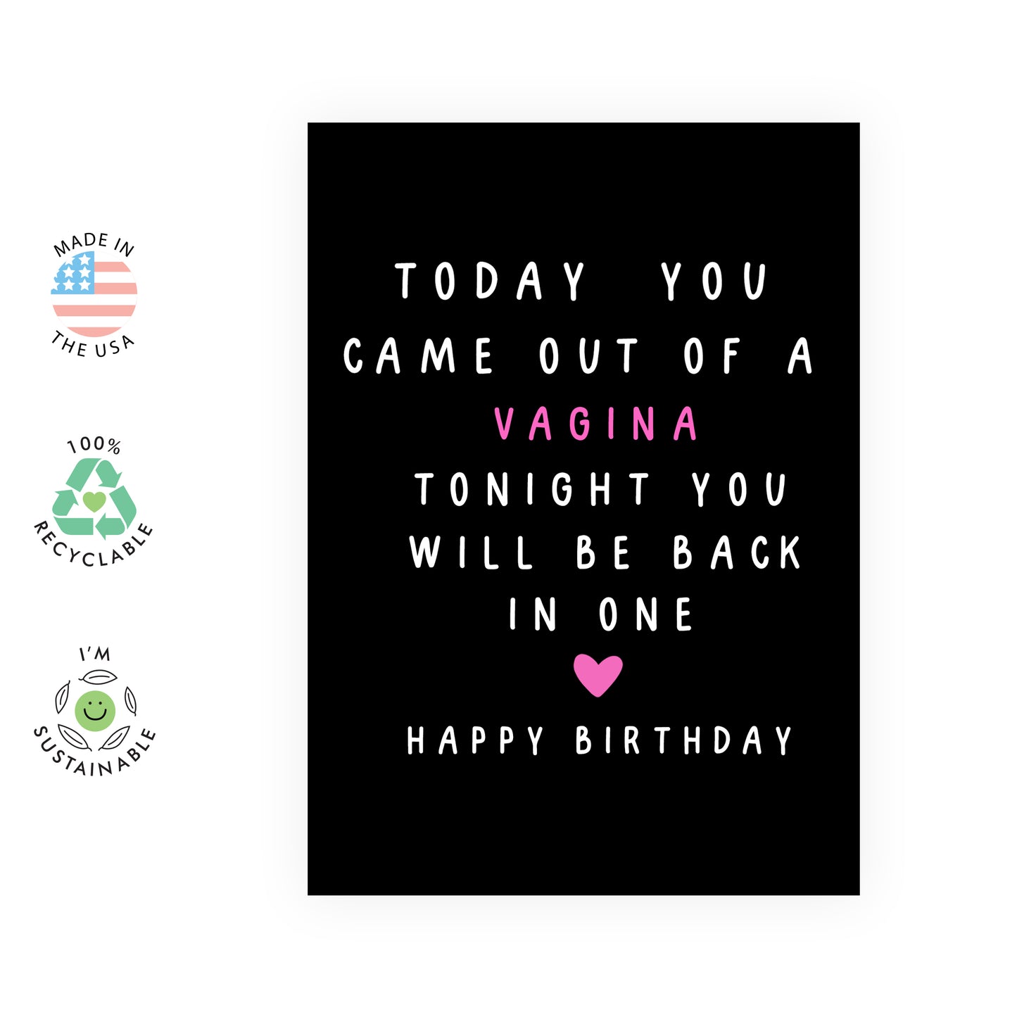 Funny Birthday Card - Today You Came Out Of A V*gina - For Men Boyfriend Husband