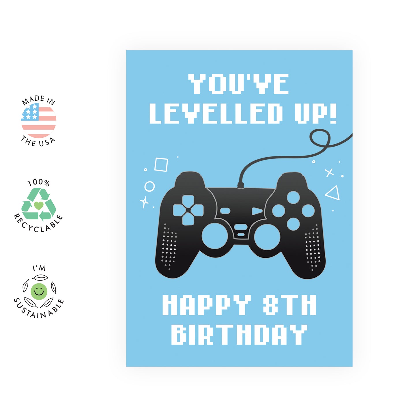 Gamer Birthday Card - Happy 8th Birthday - For Kids Boys Girls