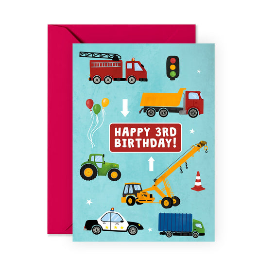 Third Birthday Card - Happy 3rd Birthday - For Kids Boys