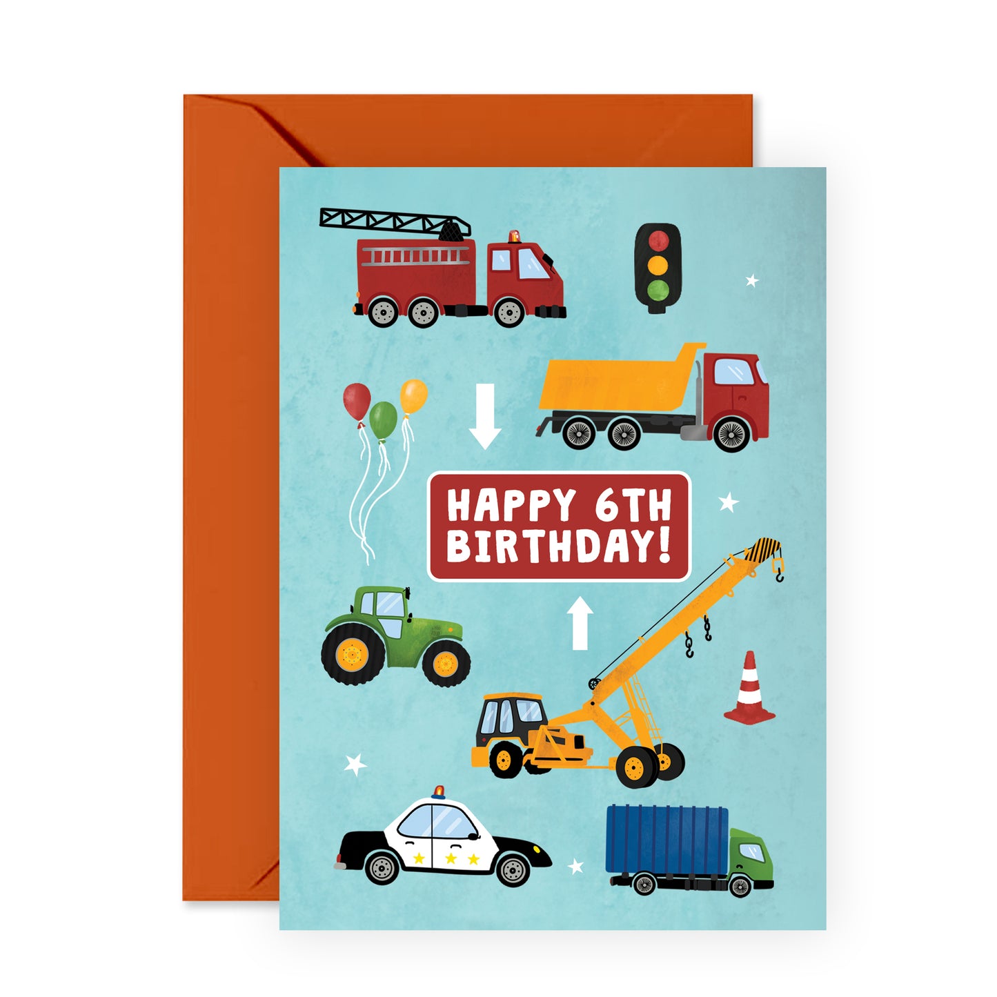 Sixth Birthday Card - Happy 6th Birthday Vehicle - For Kids Boys Him