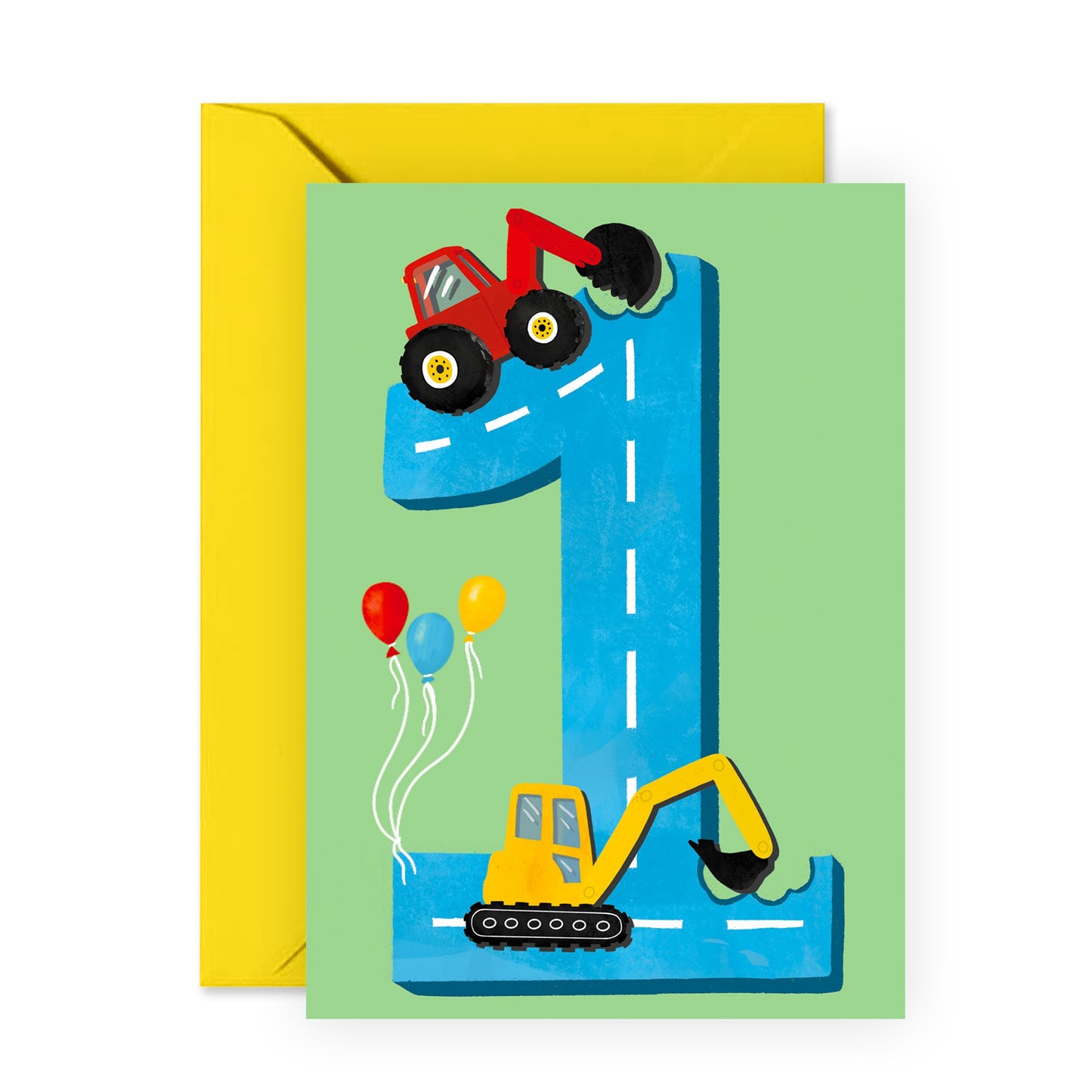 1st Birthday Card - Diggers Age One - For Boys Him Kids
