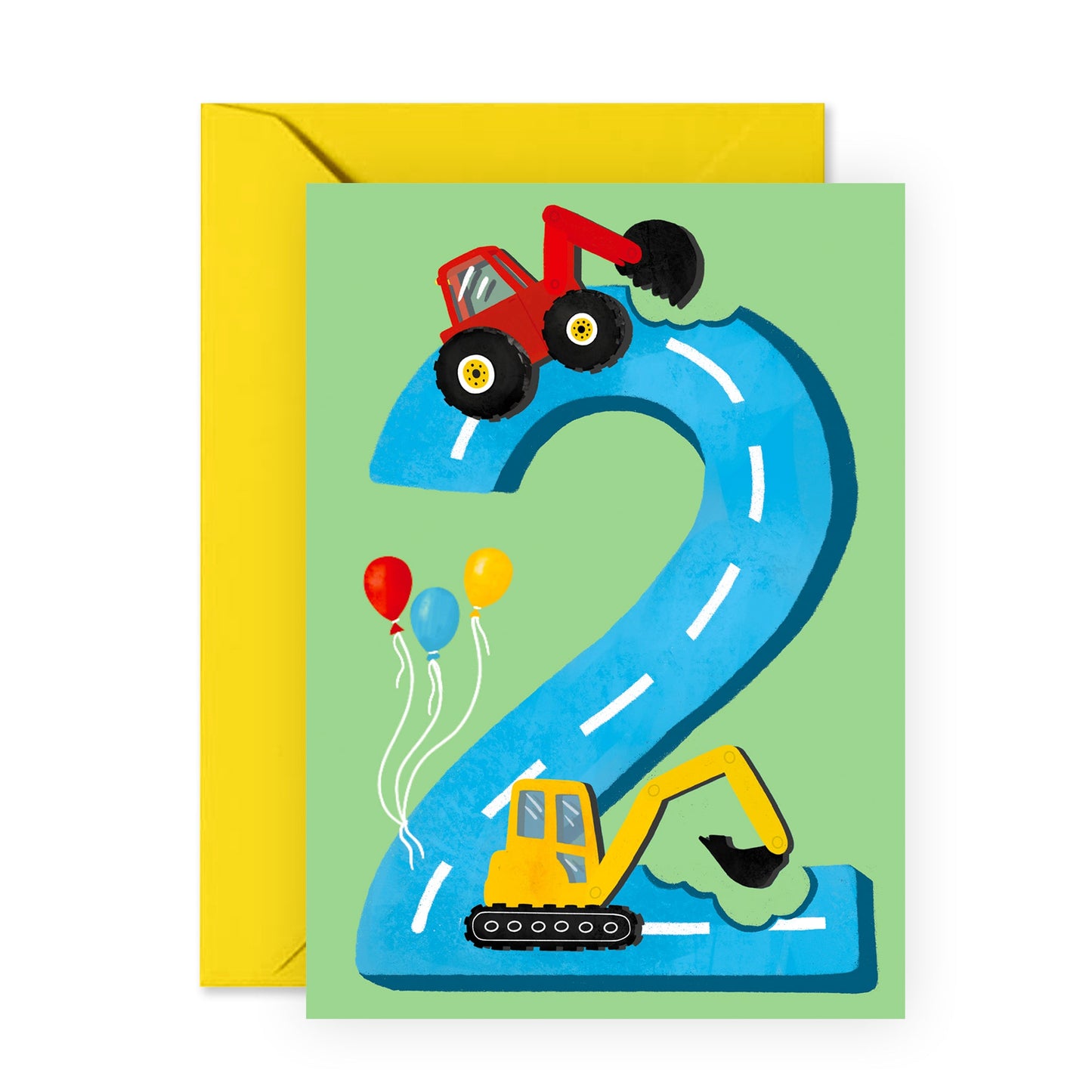 2nd Birthday Card - Diggers Age Two - For Boys Him Kids