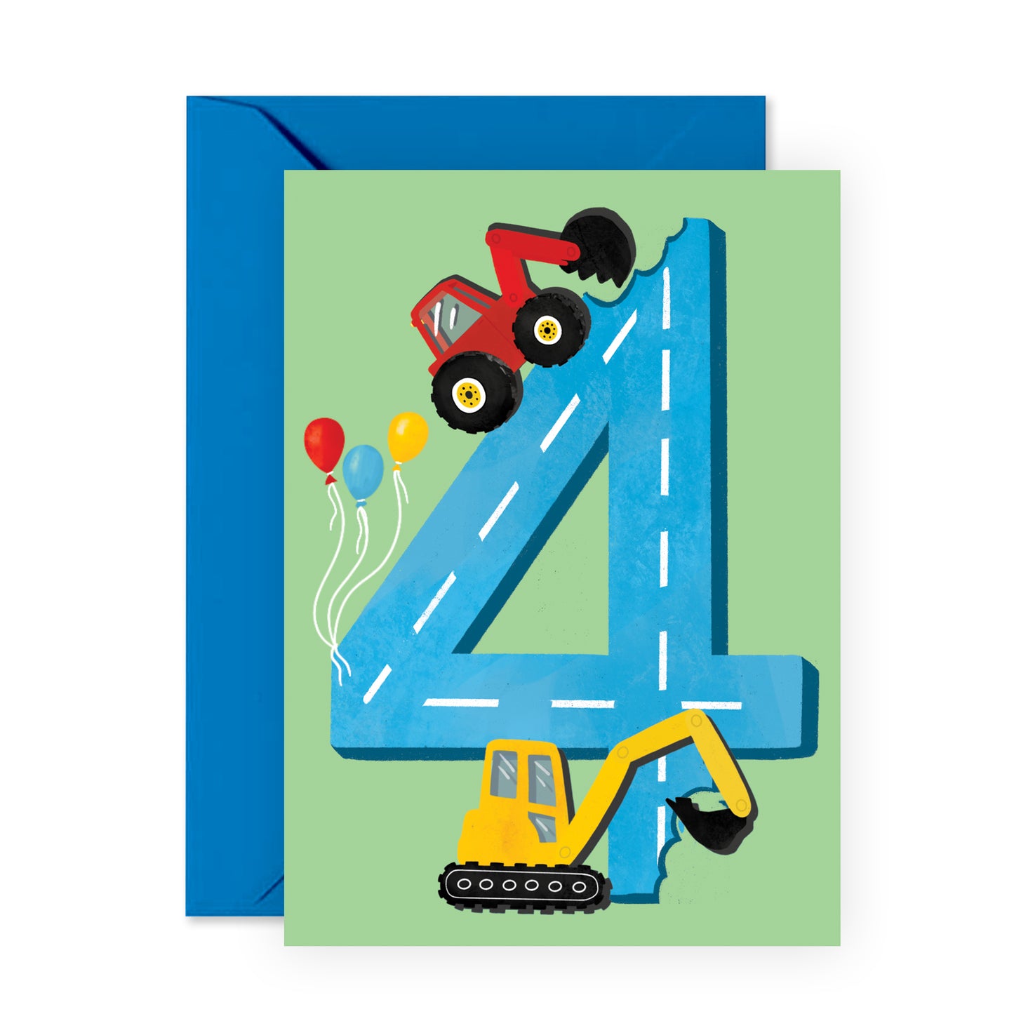 4th Birthday Card - Diggers Age Four - For Boys Him Kids