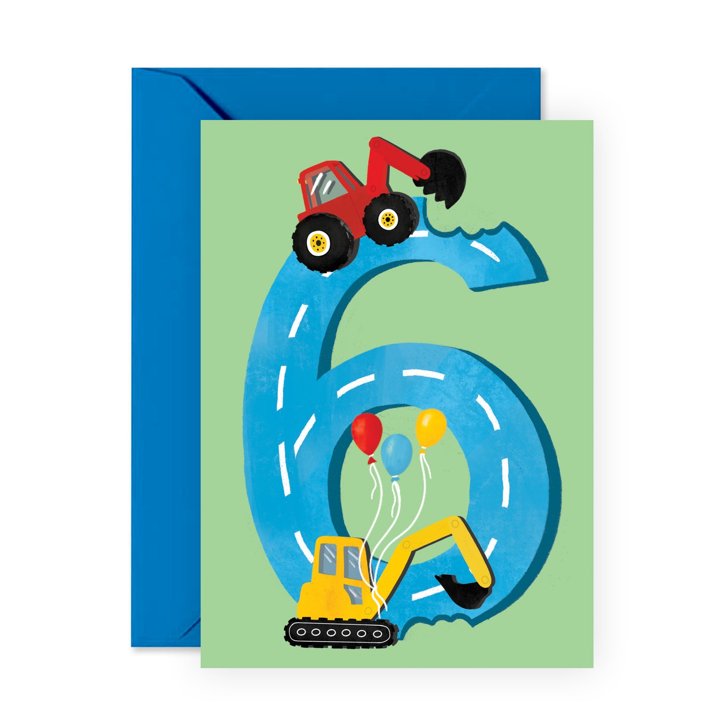 6th Birthday Card - Diggers Age Six - For Boys Kids Him