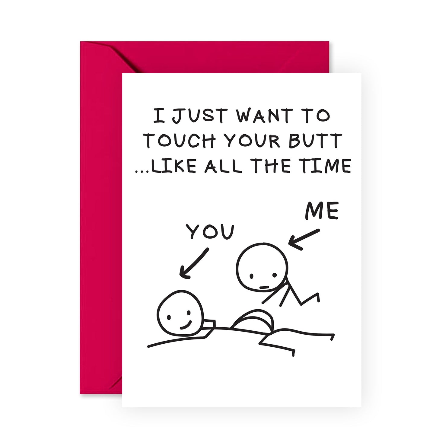 Girlfriend Birthday Card - Cute Anniversary Card For Him Her - Just Want To Touch Your Butt - Naughty Valentines Day Card for Husband Wife Boyfriend Couple - Comes With Stickers