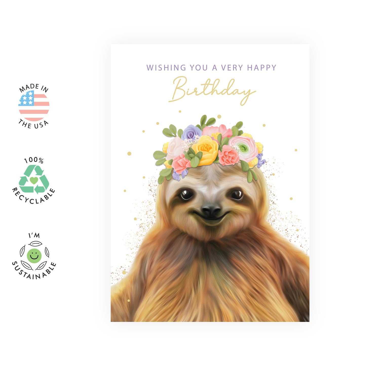 Sweet Birthday Card - Floral Sloth - For Women Kids Girls Her
