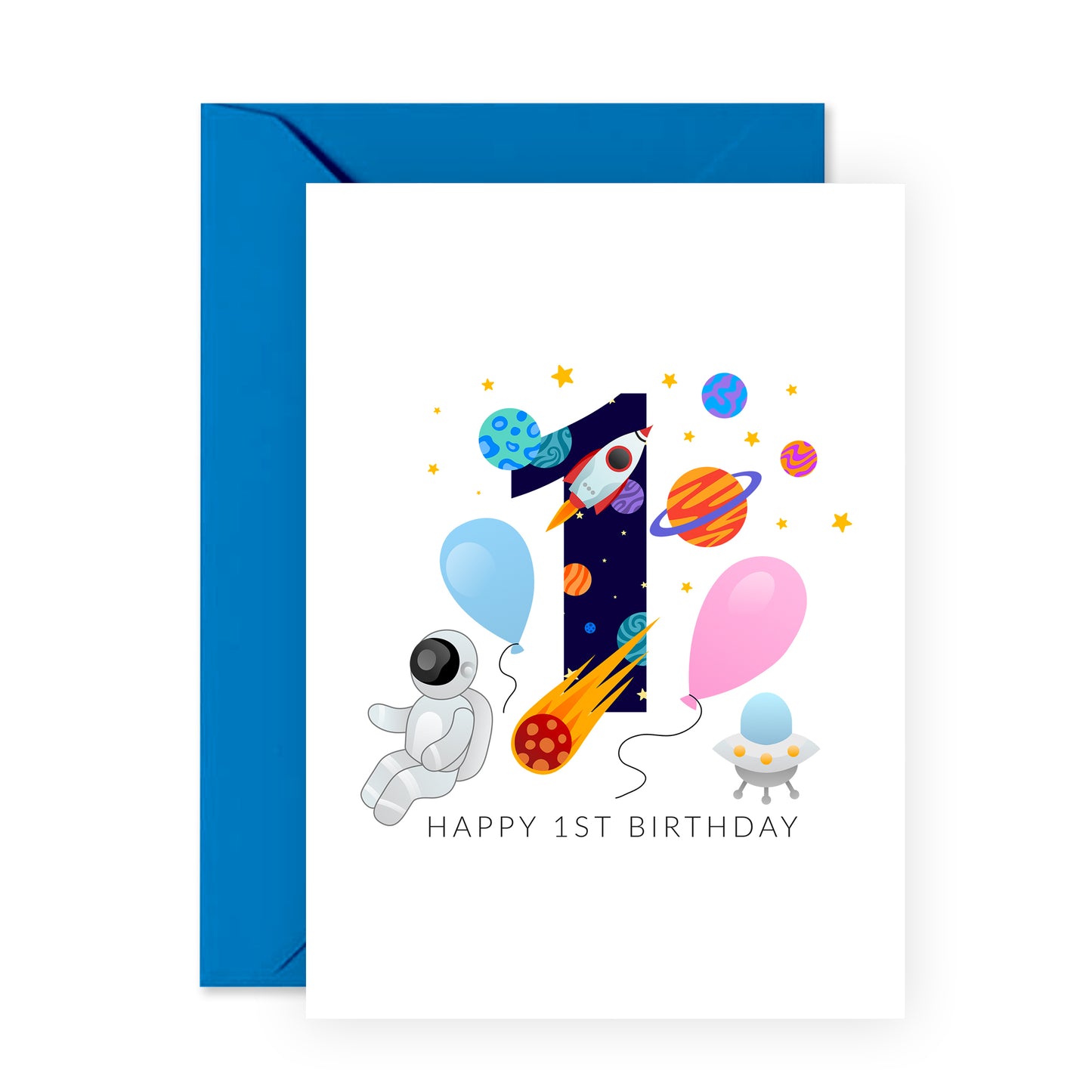 Space Birthday Card - Happy 1st Birthday - For Kids Boys Girls