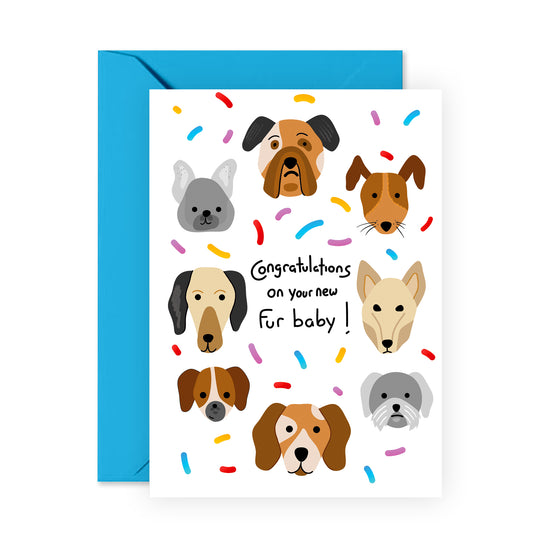Cute Congratulations Card - New Fur Baby Dogs - For Men Women Him Her