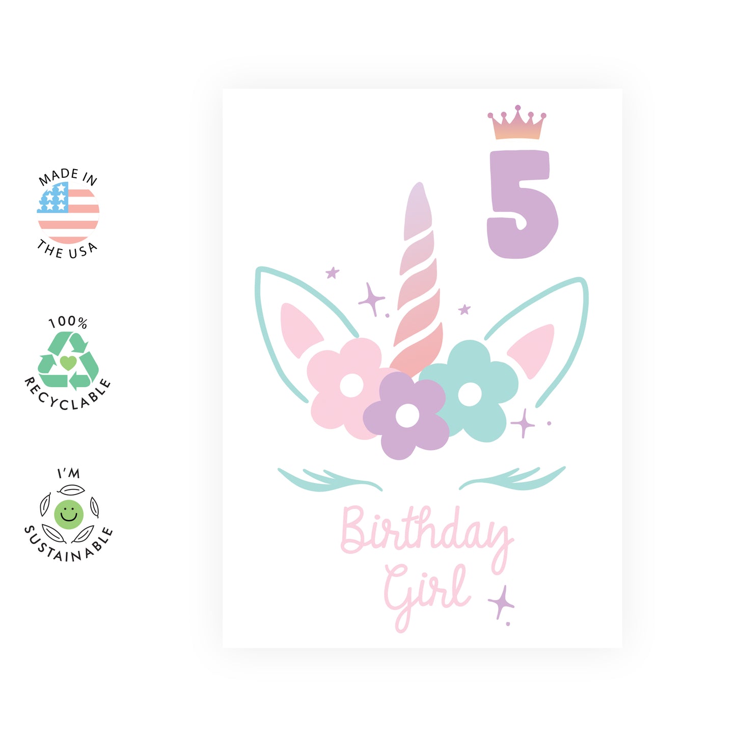 5th Birthday Card - Birthday Girl 5 - For Kids Girls