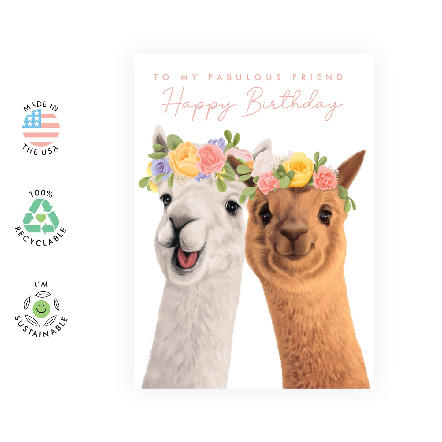 Llama Birthday Card - To My Fabulous Friend - For Women Girls