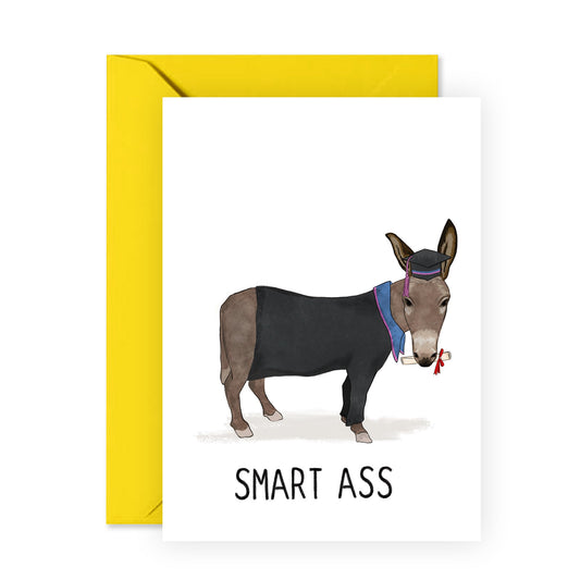 Funny Graduation Card - Well Done Card - 'Smart Ass Donkey Card - Congratulations For Passing - Uni College School - Vegan Ink - Comes With Fun Stickers - Made In The UK